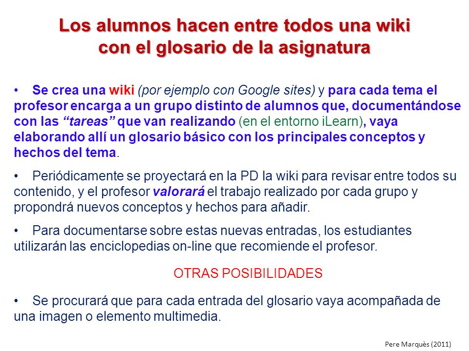 Los alumnos hacen entre todos una wiki con el glosario de la asignatura