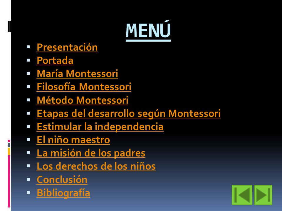 MENÚ Presentación Portada María Montessori Filosofía Montessori