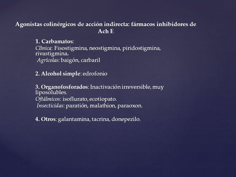 Agonistas colinérgicos de acción indirecta: fármacos inhibidores de Ach E