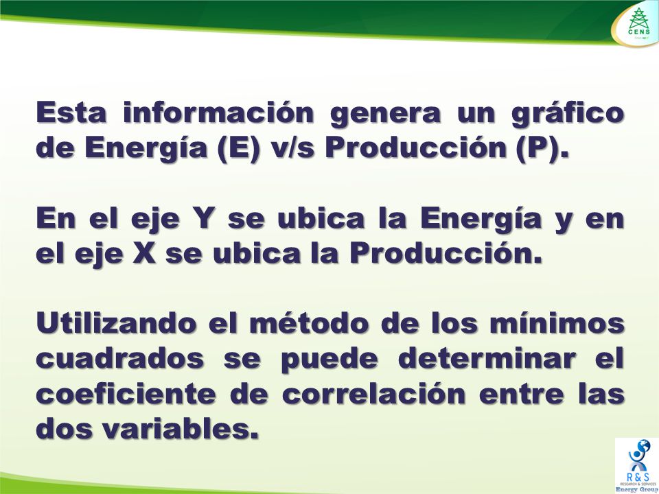 Esta información genera un gráfico de Energía (E) v/s Producción (P).