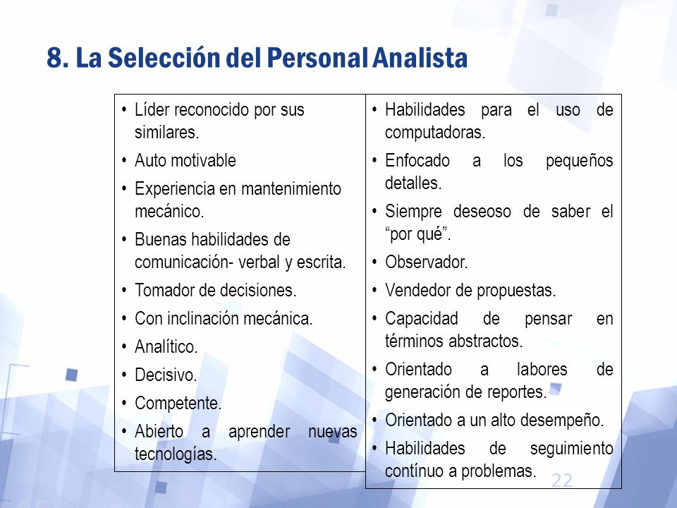 8. La Selección del Personal Analista