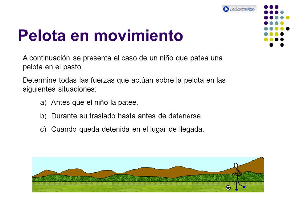 Pelota en movimiento A continuación se presenta el caso de un niño que patea una pelota en el pasto.