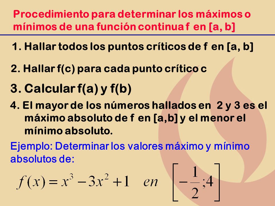 Procedimiento para determinar los máximos o mínimos de una función continua f en [a, b]