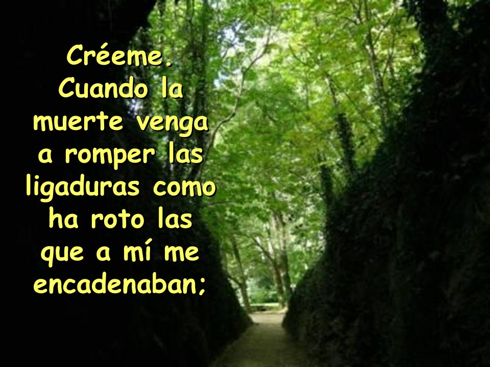 Créeme. Cuando la muerte venga a romper las ligaduras como ha roto las que a mí me encadenaban;