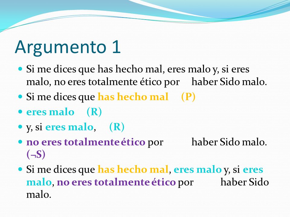 Argumento 1 Si me dices que has hecho mal, eres malo y, si eres malo, no eres totalmente ético por haber Sido malo.