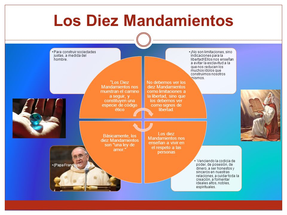Los Diez Mandamientos Los Diez Mandamientos nos muestran el camino a seguir, y constituyen una especie de código ético.