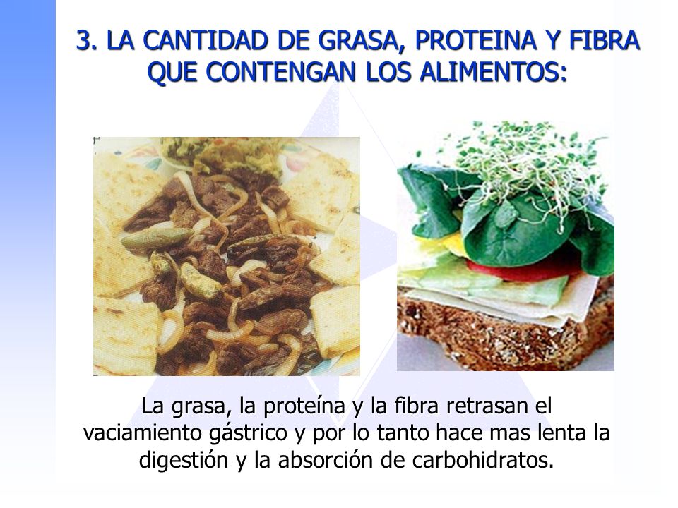 3. LA CANTIDAD DE GRASA, PROTEINA Y FIBRA QUE CONTENGAN LOS ALIMENTOS: