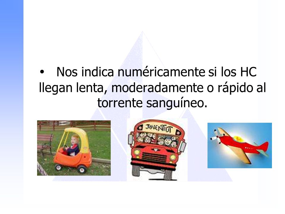 Nos indica numéricamente si los HC llegan lenta, moderadamente o rápido al torrente sanguíneo.
