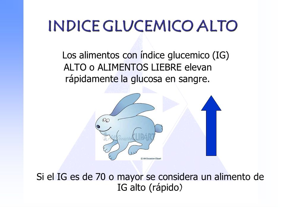Si el IG es de 70 o mayor se considera un alimento de IG alto (rápido)