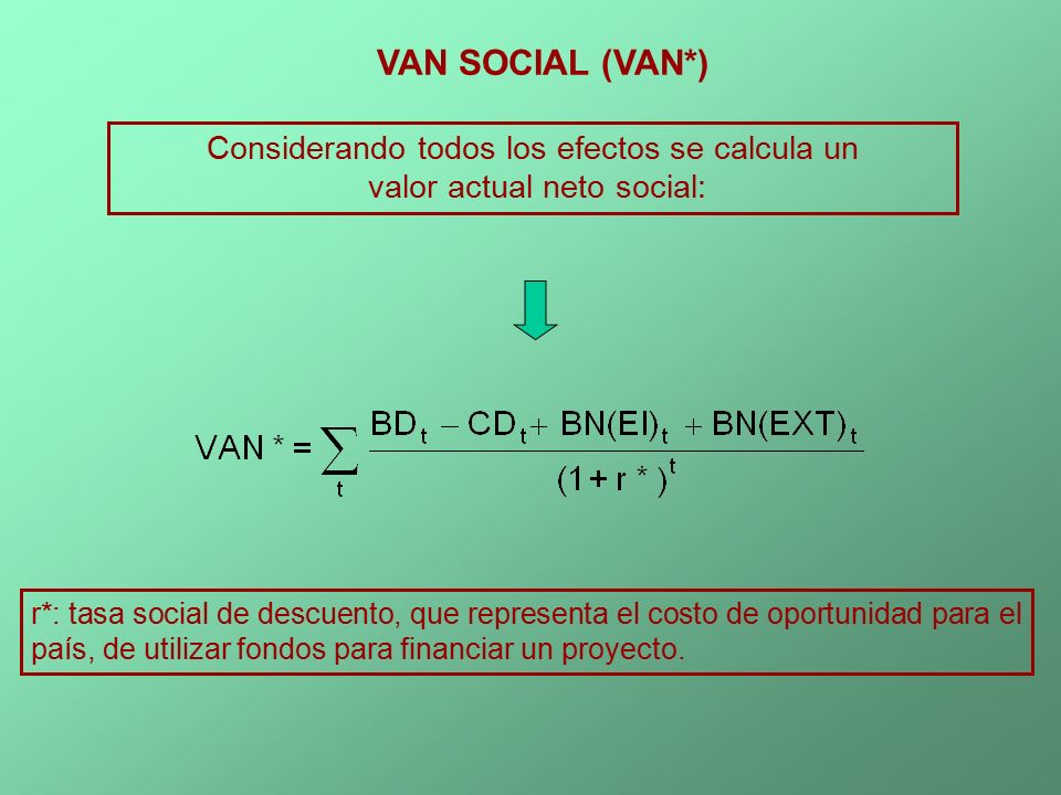 VAN SOCIAL (VAN*) Considerando todos los efectos se calcula un