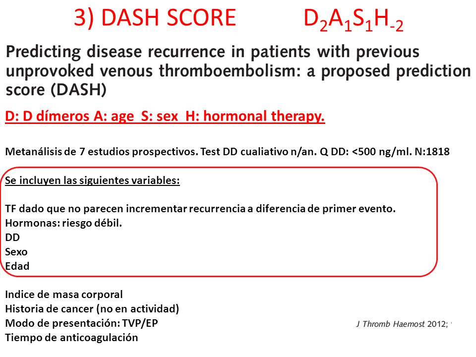 3) DASH SCORE D2A1S1H-2 D: D dímeros A: age S: sex H: hormonal therapy.