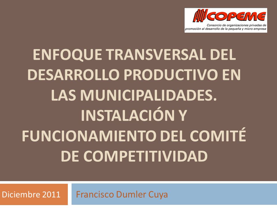 ENFOQUE TRANSVERSAL DEL DESARROLLO PRODUCTIVO EN LAS MUNICIPALIDADES