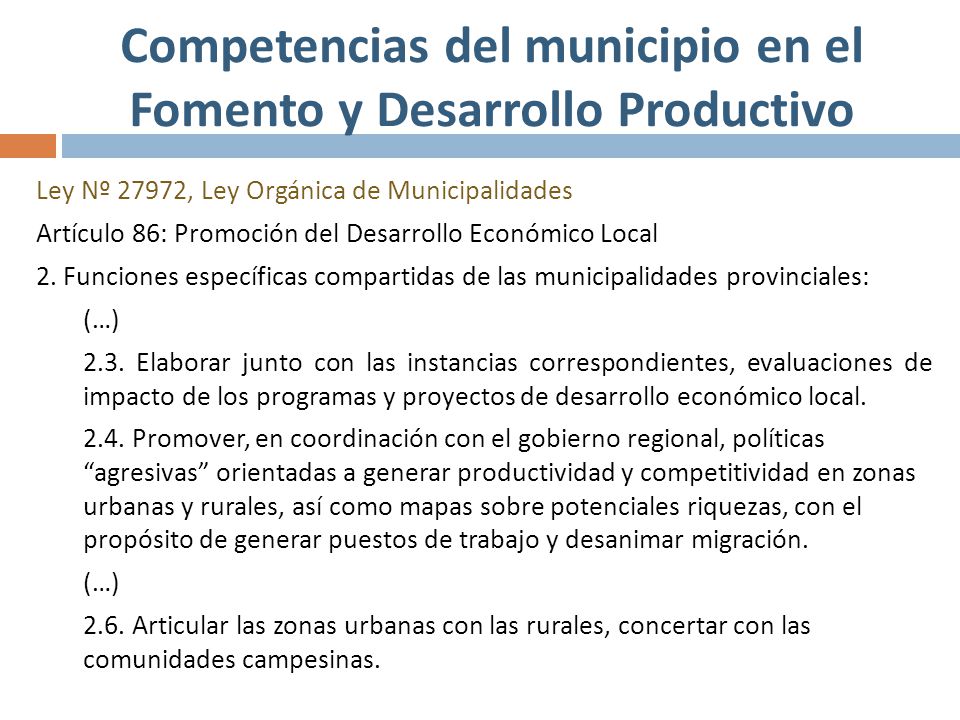 Competencias del municipio en el Fomento y Desarrollo Productivo