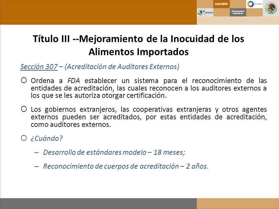 Título III --Mejoramiento de la Inocuidad de los Alimentos Importados