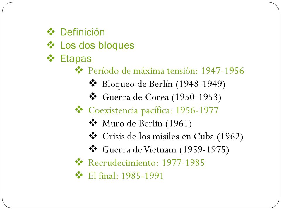Definición Los dos bloques. Etapas. Período de máxima tensión: Bloqueo de Berlín ( )