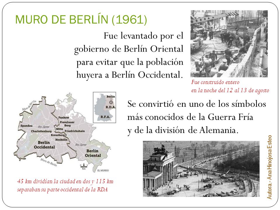 MURO DE BERLÍN (1961) Fue levantado por el gobierno de Berlín Oriental para evitar que la población huyera a Berlín Occidental.