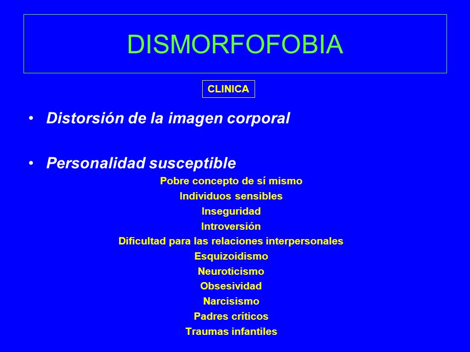 DISMORFOFOBIA Distorsión de la imagen corporal