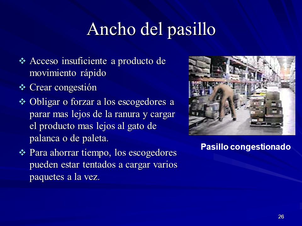 Ancho del pasillo Acceso insuficiente a producto de movimiento rápido