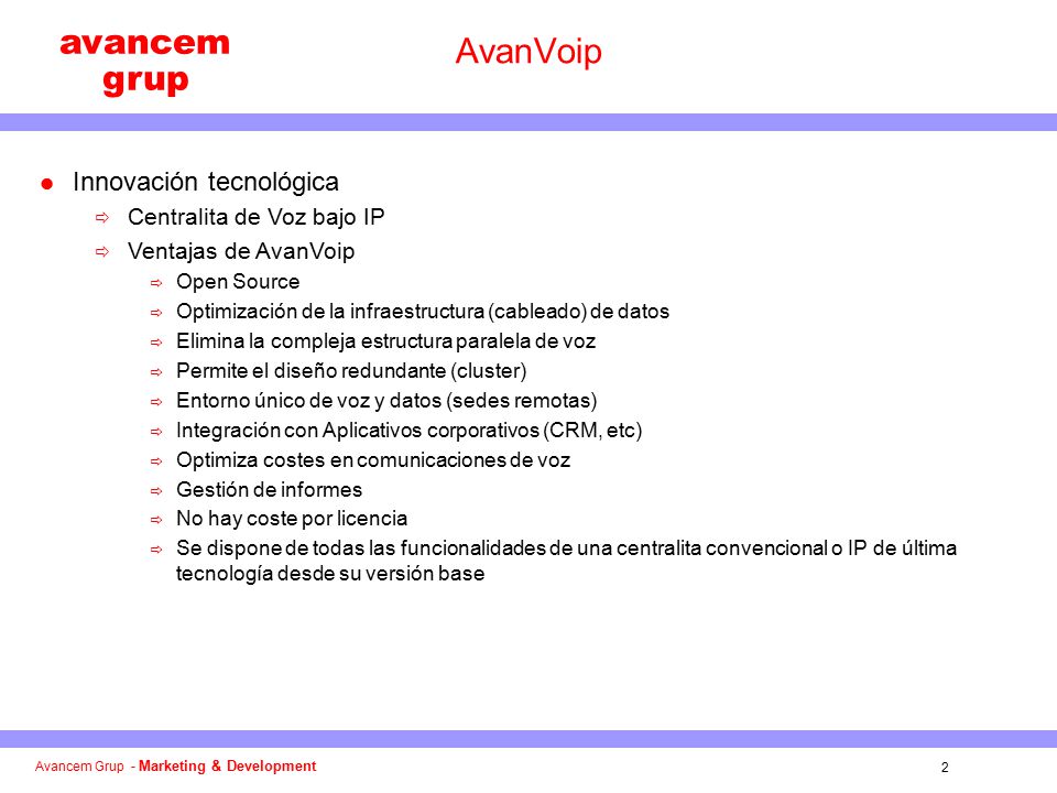 avancem grup AvanVoip Innovación tecnológica Centralita de Voz bajo IP