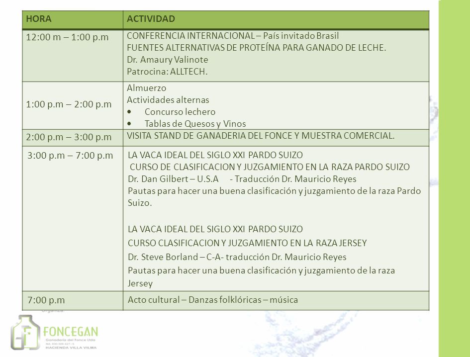 HORA ACTIVIDAD 12:00 m – 1:00 p.m 1:00 p.m – 2:00 p.m