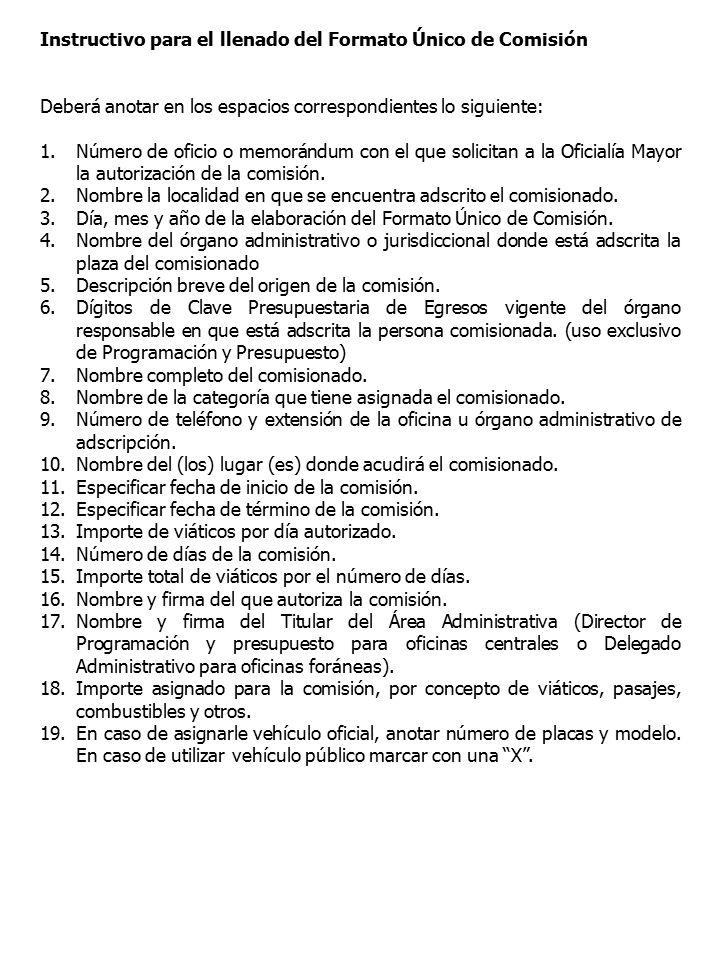 Instructivo para el llenado del Formato Único de Comisión