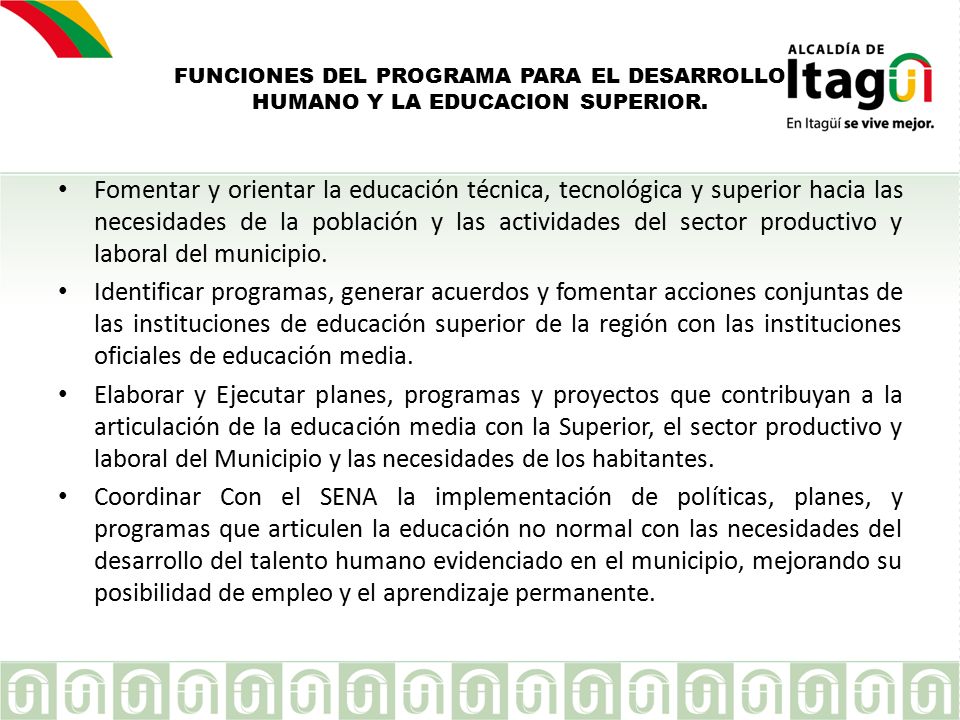 FUNCIONES DEL PROGRAMA PARA EL DESARROLLO HUMANO Y LA EDUCACION SUPERIOR.