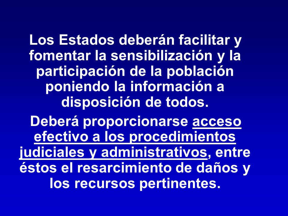 Los Estados deberán facilitar y fomentar la sensibilización y la participación de la población poniendo la información a disposición de todos.