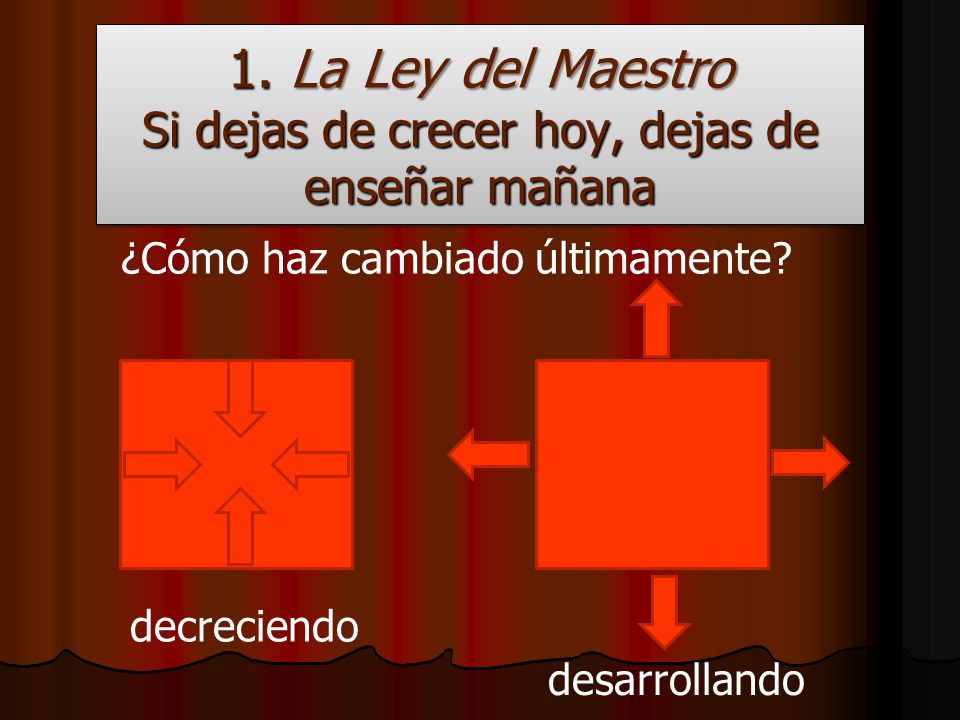 1. La Ley del Maestro Si dejas de crecer hoy, dejas de enseñar mañana