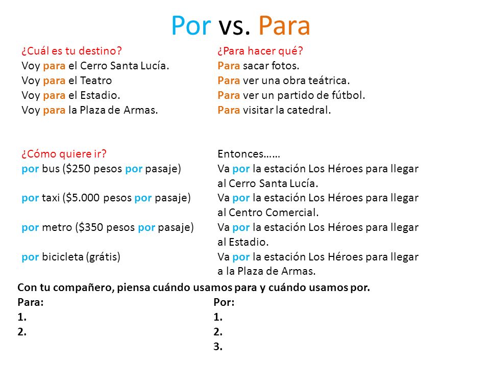 Por vs. Para ¿Cuál es tu destino ¿Para hacer qué