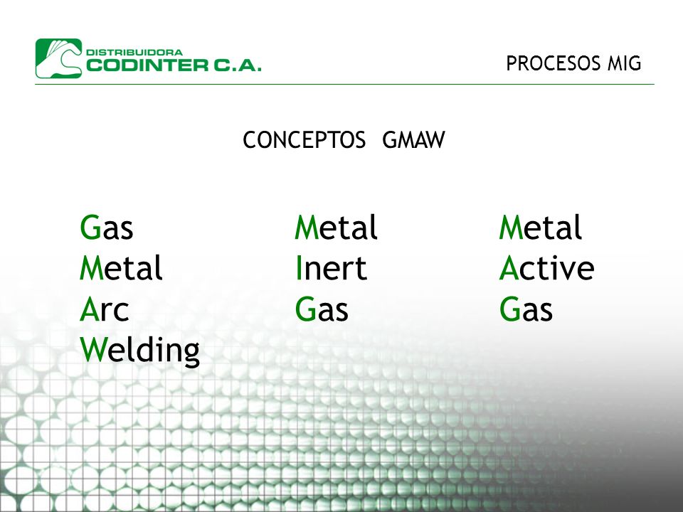Gas Metal Arc Welding Metal Inert Gas Metal Active Gas CONCEPTOS GMAW