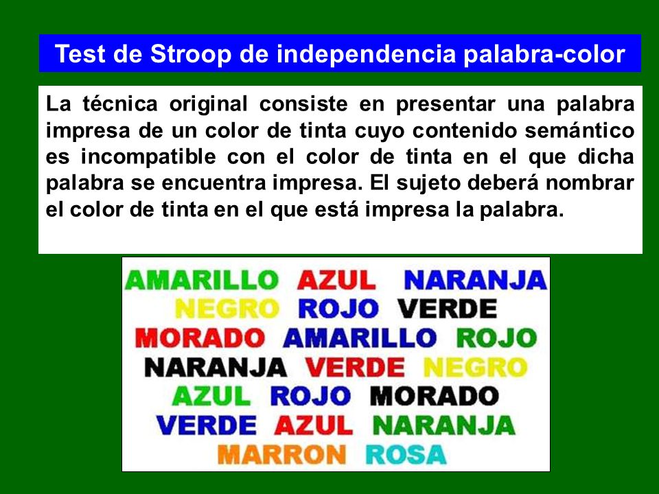 Test de Stroop de independencia palabra-color