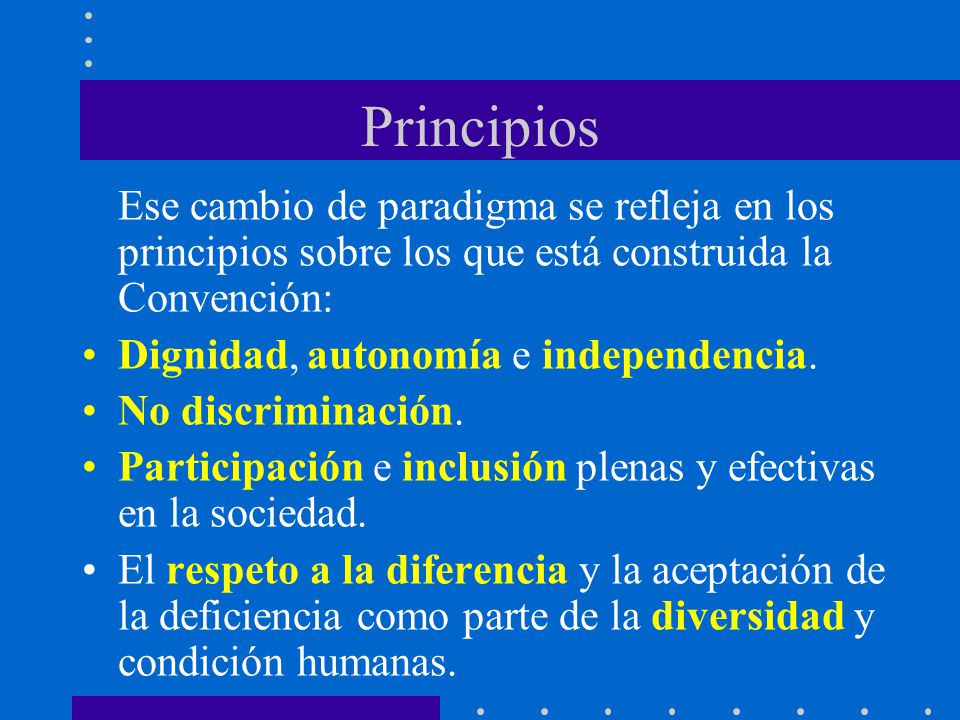 Principios Ese cambio de paradigma se refleja en los principios sobre los que está construida la Convención: