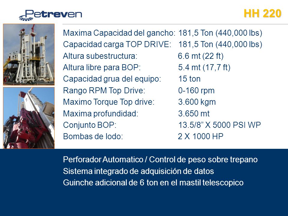 HH 220 Maxima Capacidad del gancho: 181,5 Ton (440,000 lbs)
