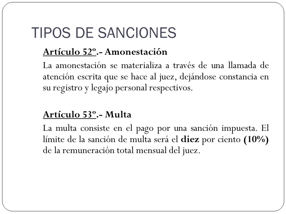 TIPOS DE SANCIONES Artículo 52º.- Amonestación