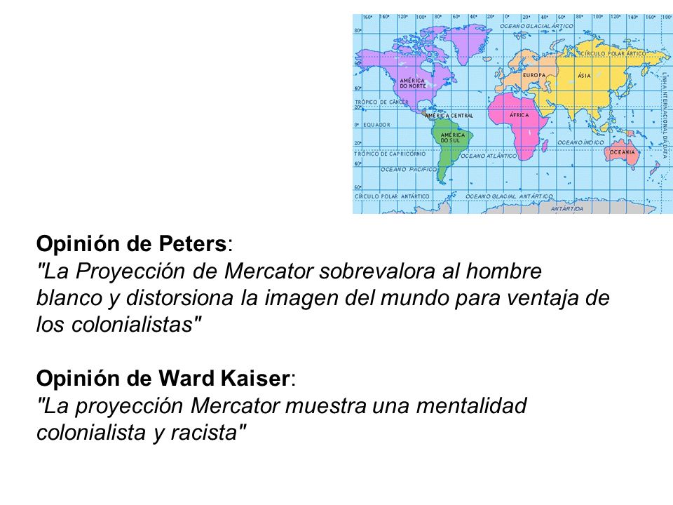 Opinión de Peters: La Proyección de Mercator sobrevalora al hombre blanco y distorsiona la imagen del mundo para ventaja de los colonialistas