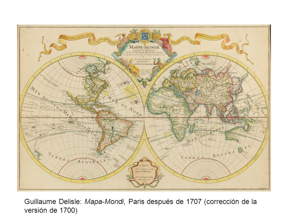 Guillaume Delisle: Mapa-Mondi, Paris después de 1707 (corrección de la versión de 1700)
