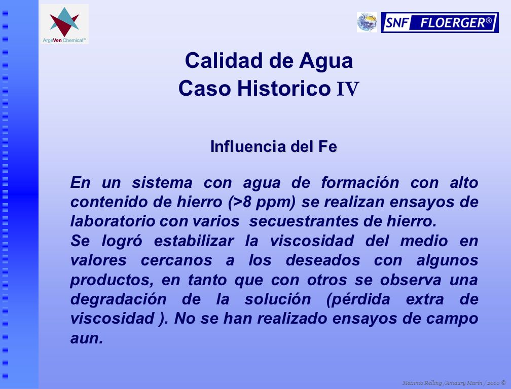 Calidad de Agua Caso Historico IV Influencia del Fe
