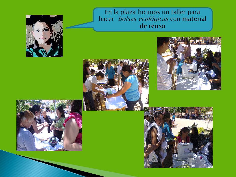 En la plaza hicimos un taller para hacer bolsas ecológicas con material de reuso