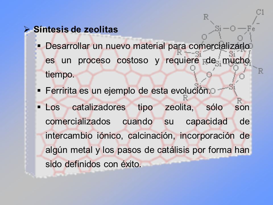 Síntesis de zeolitas Desarrollar un nuevo material para comercializarlo es un proceso costoso y requiere de mucho tiempo.
