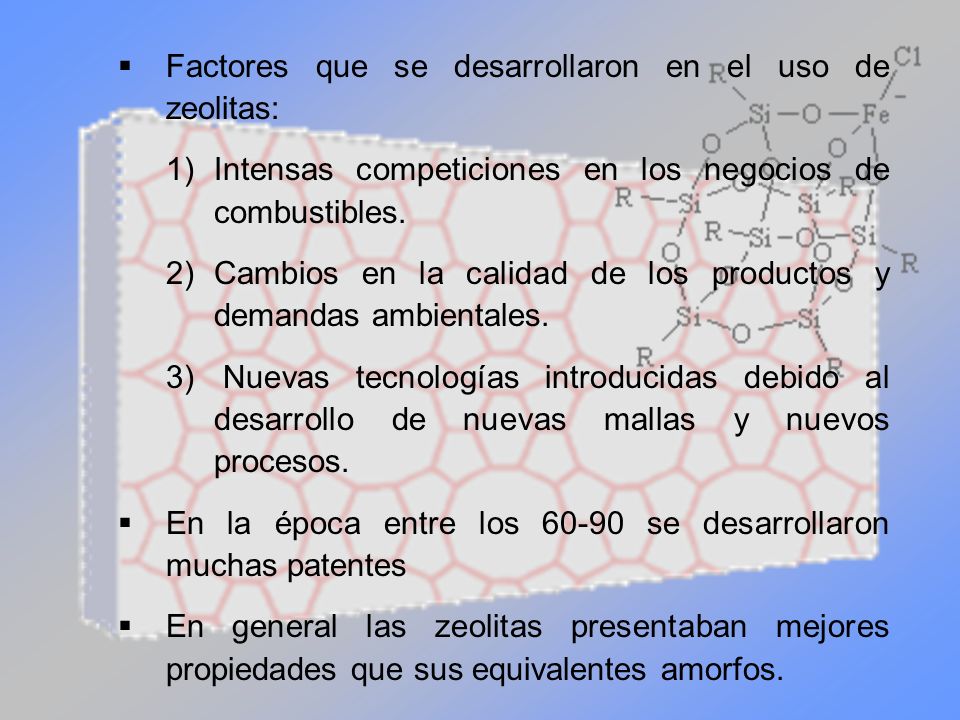 Factores que se desarrollaron en el uso de zeolitas: