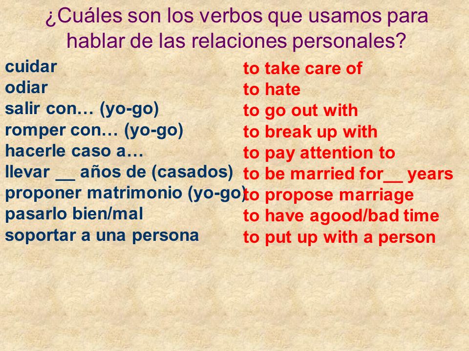 ¿Cuáles son los verbos que usamos para hablar de las relaciones personales