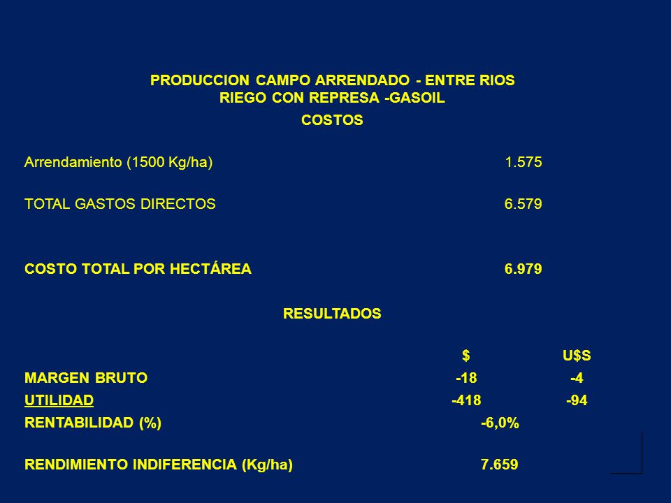 PRODUCCION CAMPO ARRENDADO - ENTRE RIOS RIEGO CON REPRESA -GASOIL