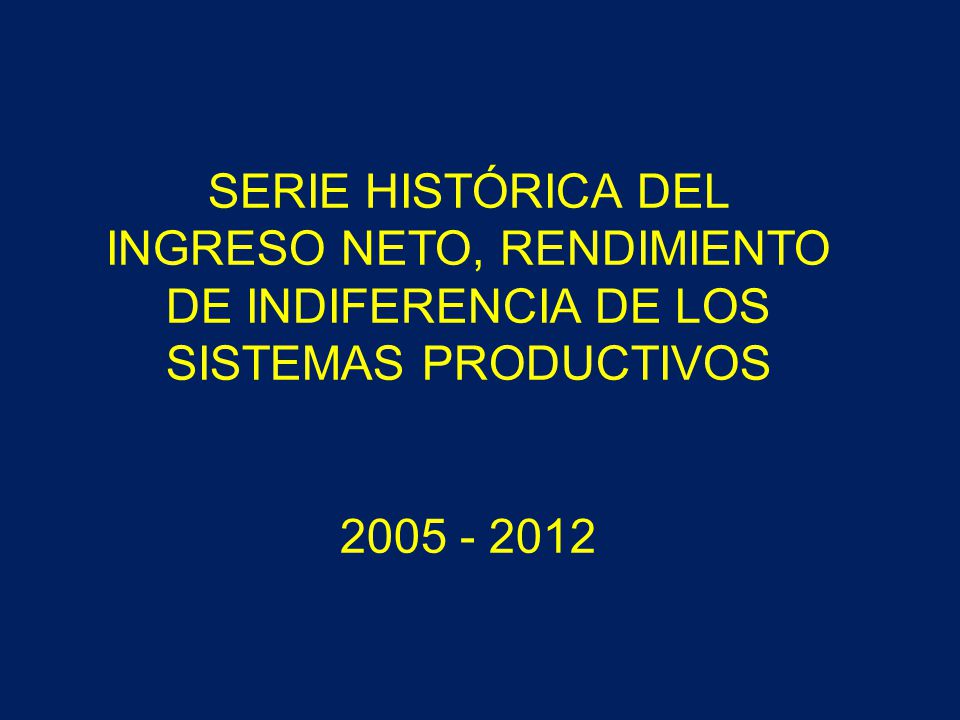 SERIE HISTÓRICA DEL INGRESO NETO, RENDIMIENTO DE INDIFERENCIA DE LOS SISTEMAS PRODUCTIVOS