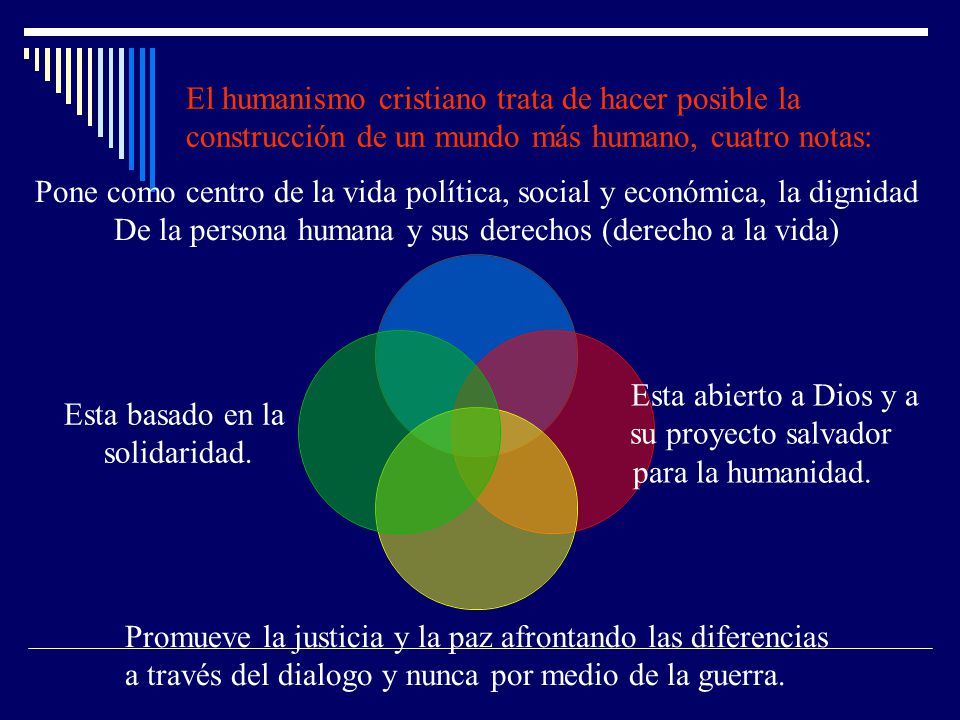 El humanismo cristiano trata de hacer posible la construcción de un mundo más humano, cuatro notas: