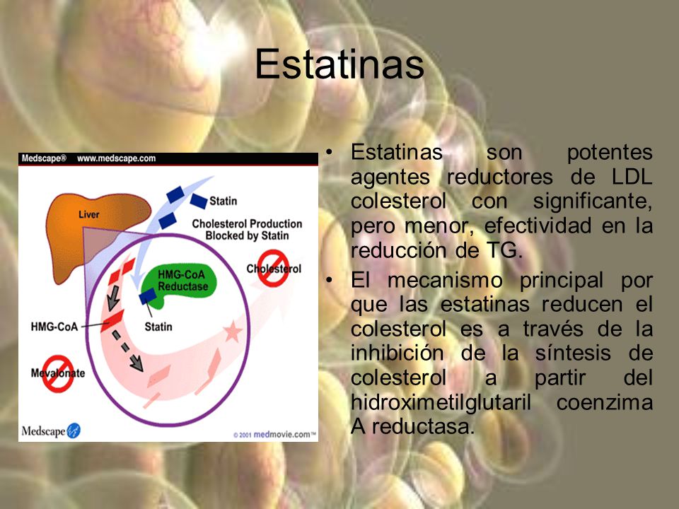 Estatinas Estatinas son potentes agentes reductores de LDL colesterol con significante, pero menor, efectividad en la reducción de TG.