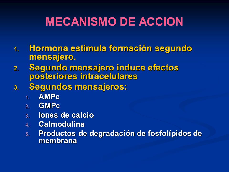 MECANISMO DE ACCION Hormona estimula formación segundo mensajero.