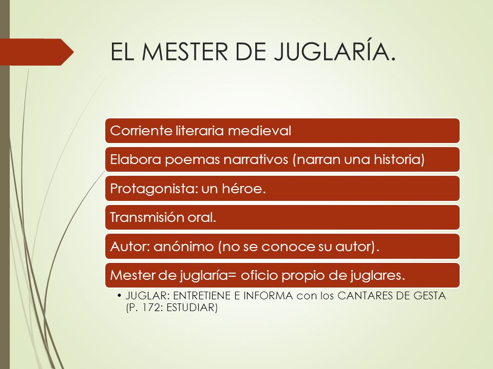 EL MESTER DE JUGLARÍA. Corriente literaria medieval