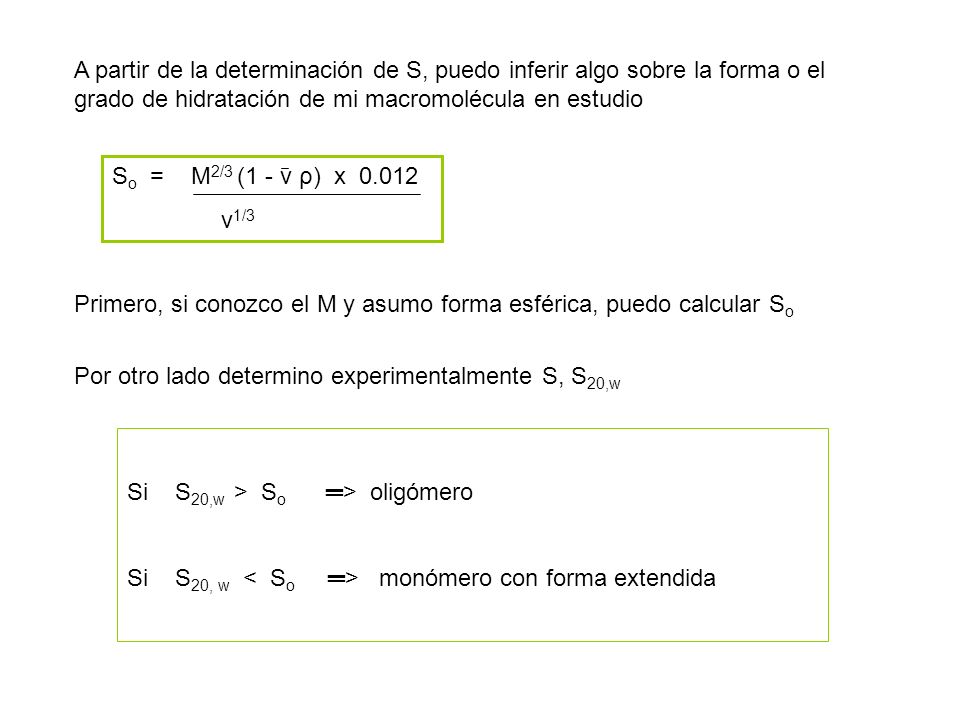 A partir de la determinación de S, puedo inferir algo sobre la forma o el grado de hidratación de mi macromolécula en estudio