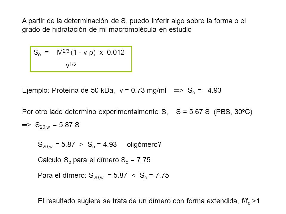 A partir de la determinación de S, puedo inferir algo sobre la forma o el grado de hidratación de mi macromolécula en estudio