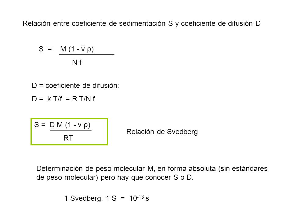 Relación entre coeficiente de sedimentación S y coeficiente de difusión D
